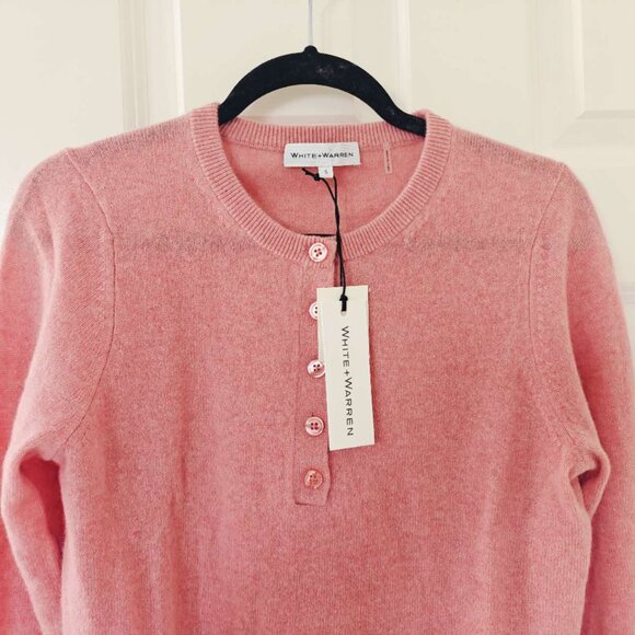 NWT White + Warren Cashmere Ribbed Henley Sweater  Rose Gold - Picture 4 of 5